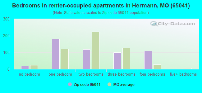 Bedrooms in renter-occupied apartments in Hermann, MO (65041) 