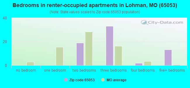 Bedrooms in renter-occupied apartments in Lohman, MO (65053) 