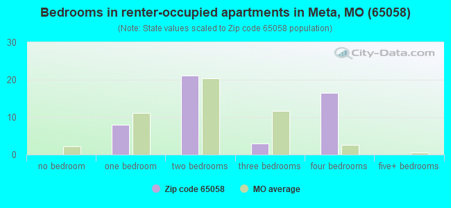 Bedrooms in renter-occupied apartments in Meta, MO (65058) 