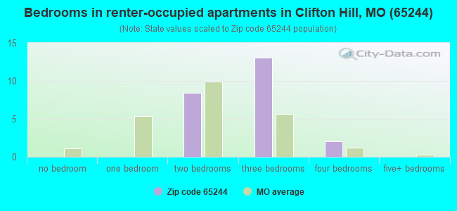 Bedrooms in renter-occupied apartments in Clifton Hill, MO (65244) 