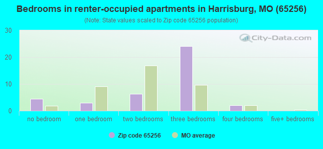 Bedrooms in renter-occupied apartments in Harrisburg, MO (65256) 