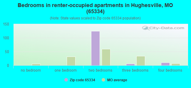 Bedrooms in renter-occupied apartments in Hughesville, MO (65334) 