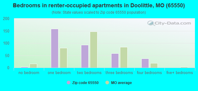 Bedrooms in renter-occupied apartments in Doolittle, MO (65550) 