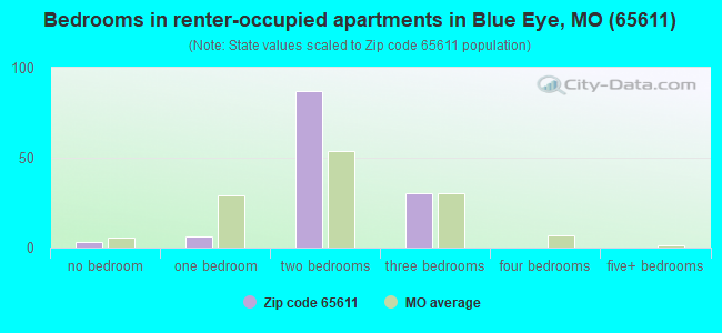 Bedrooms in renter-occupied apartments in Blue Eye, MO (65611) 