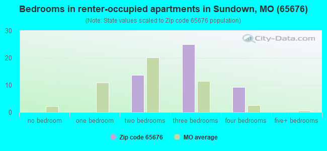 Bedrooms in renter-occupied apartments in Sundown, MO (65676) 