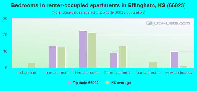 Bedrooms in renter-occupied apartments in Effingham, KS (66023) 