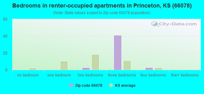 Bedrooms in renter-occupied apartments in Princeton, KS (66078) 