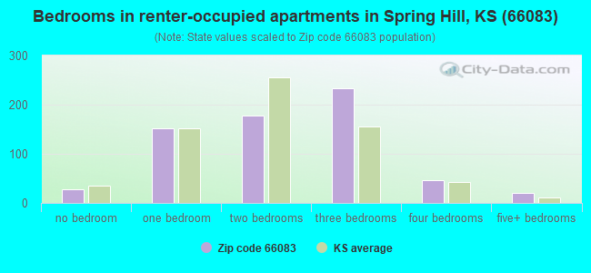 Bedrooms in renter-occupied apartments in Spring Hill, KS (66083) 