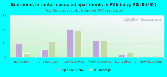 Bedrooms in renter-occupied apartments in Pittsburg, KS (66762) 