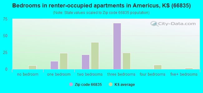 Bedrooms in renter-occupied apartments in Americus, KS (66835) 