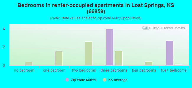 Bedrooms in renter-occupied apartments in Lost Springs, KS (66859) 