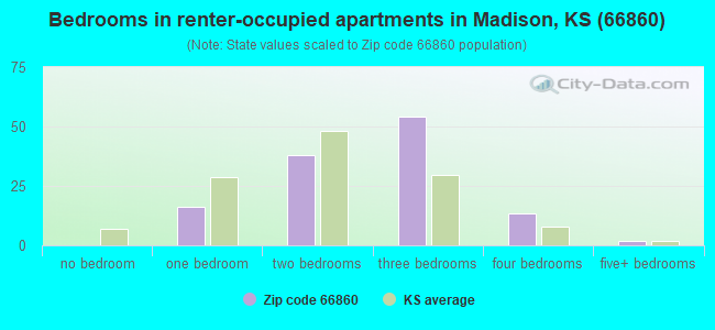 Bedrooms in renter-occupied apartments in Madison, KS (66860) 
