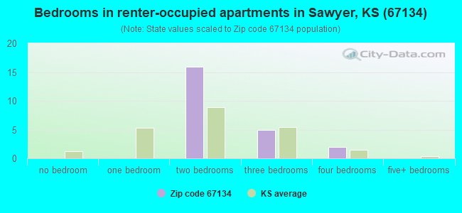 Bedrooms in renter-occupied apartments in Sawyer, KS (67134) 