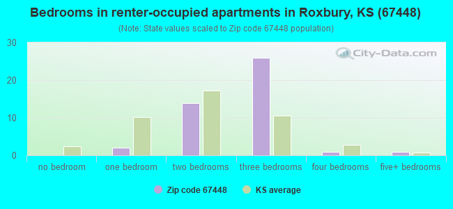 Bedrooms in renter-occupied apartments in Roxbury, KS (67448) 