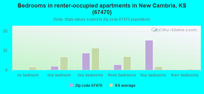 Bedrooms in renter-occupied apartments in New Cambria, KS (67470) 