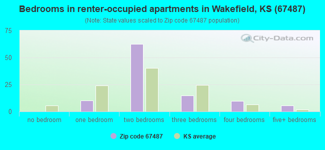 Bedrooms in renter-occupied apartments in Wakefield, KS (67487) 