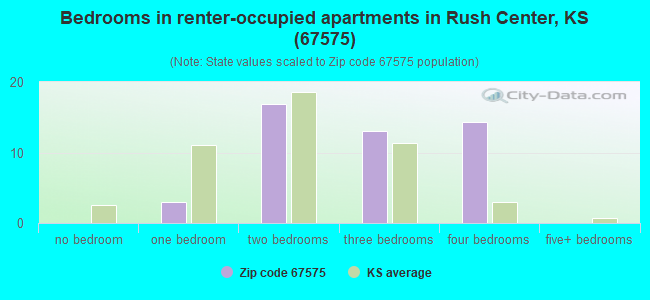 Bedrooms in renter-occupied apartments in Rush Center, KS (67575) 