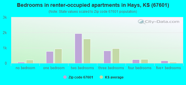 Bedrooms in renter-occupied apartments in Hays, KS (67601) 