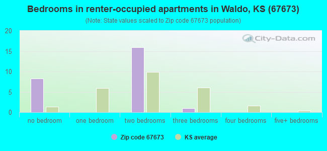 Bedrooms in renter-occupied apartments in Waldo, KS (67673) 