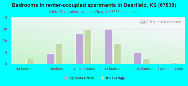 Bedrooms in renter-occupied apartments in Deerfield, KS (67838) 