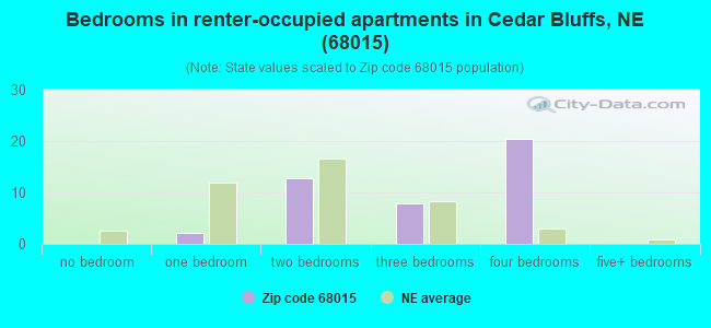 Bedrooms in renter-occupied apartments in Cedar Bluffs, NE (68015) 
