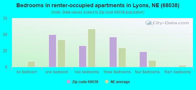 Bedrooms in renter-occupied apartments in Lyons, NE (68038) 
