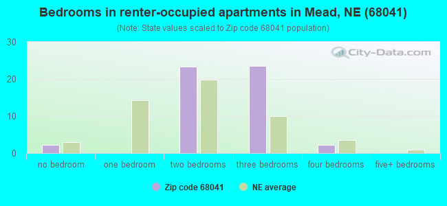 Bedrooms in renter-occupied apartments in Mead, NE (68041) 