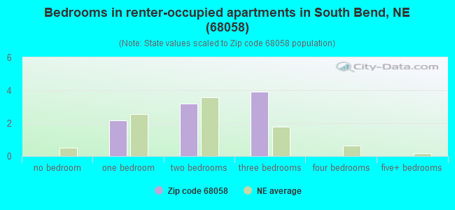 Bedrooms in renter-occupied apartments in South Bend, NE (68058) 