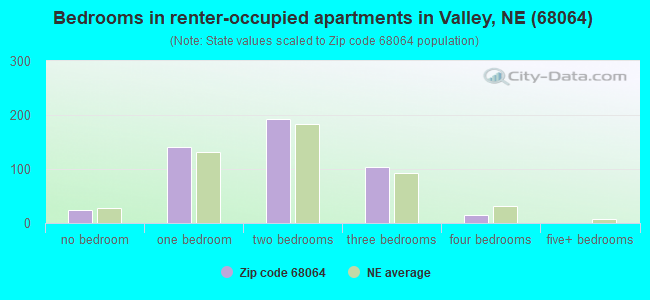 Bedrooms in renter-occupied apartments in Valley, NE (68064) 