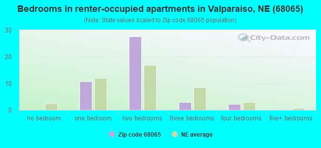 Bedrooms in renter-occupied apartments in Valparaiso, NE (68065) 