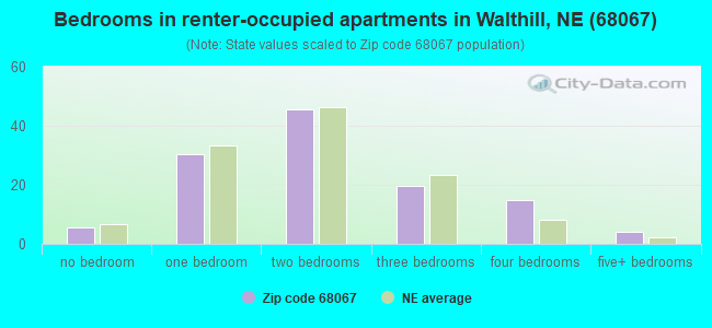 Bedrooms in renter-occupied apartments in Walthill, NE (68067) 