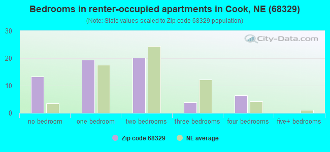 Bedrooms in renter-occupied apartments in Cook, NE (68329) 