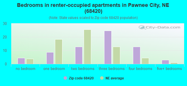 Bedrooms in renter-occupied apartments in Pawnee City, NE (68420) 