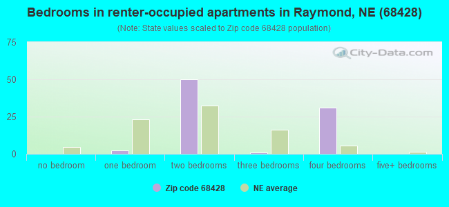 Bedrooms in renter-occupied apartments in Raymond, NE (68428) 