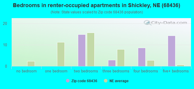 Bedrooms in renter-occupied apartments in Shickley, NE (68436) 