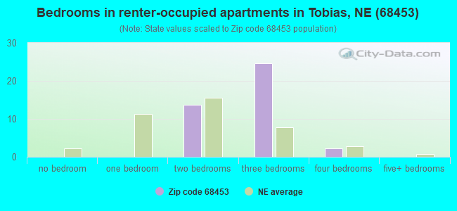 Bedrooms in renter-occupied apartments in Tobias, NE (68453) 