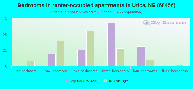 Bedrooms in renter-occupied apartments in Utica, NE (68456) 