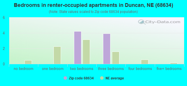 Bedrooms in renter-occupied apartments in Duncan, NE (68634) 