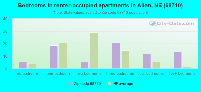 Bedrooms in renter-occupied apartments in Allen, NE (68710) 