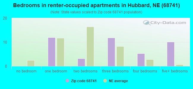 Bedrooms in renter-occupied apartments in Hubbard, NE (68741) 