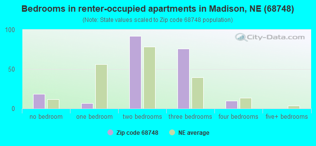 Bedrooms in renter-occupied apartments in Madison, NE (68748) 