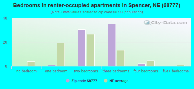Bedrooms in renter-occupied apartments in Spencer, NE (68777) 
