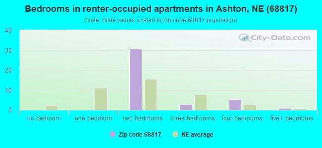 Bedrooms in renter-occupied apartments in Ashton, NE (68817) 