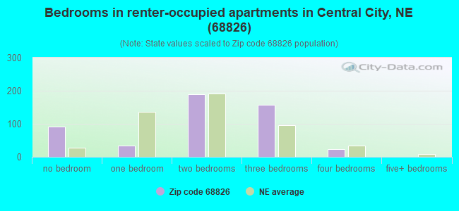 Bedrooms in renter-occupied apartments in Central City, NE (68826) 