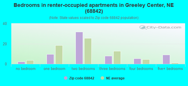 Bedrooms in renter-occupied apartments in Greeley Center, NE (68842) 