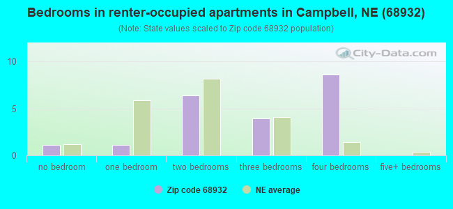 Bedrooms in renter-occupied apartments in Campbell, NE (68932) 