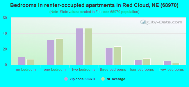 Bedrooms in renter-occupied apartments in Red Cloud, NE (68970) 