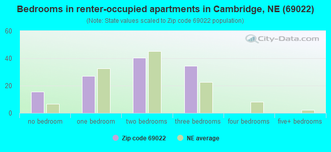 Bedrooms in renter-occupied apartments in Cambridge, NE (69022) 