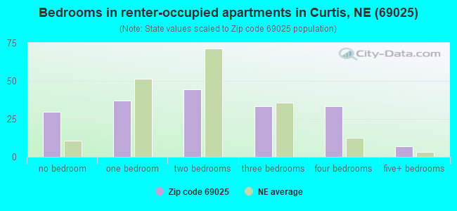 Bedrooms in renter-occupied apartments in Curtis, NE (69025) 
