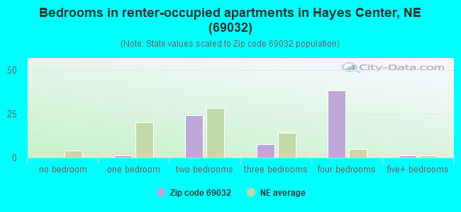 Bedrooms in renter-occupied apartments in Hayes Center, NE (69032) 